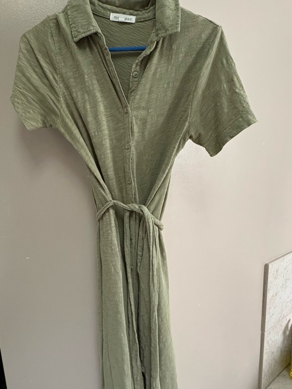 MODODOC Olive Green Maxi Shirt Dress with Tie Waist